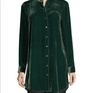 EUC Eileen Fisher Long Washable Velvet Tunic Top 1X Hemlock Green